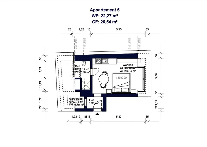 Apartamento 1-2 Personen - Parkplatz - Fahrradgarage - Zentrum - Kueche - Wlan - Klima *